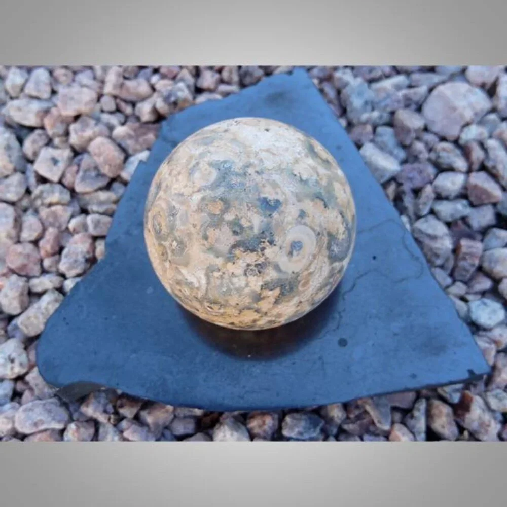 #7 SHUNGITE rock stone crystal sphere STAND purification insomnia - Picture 5 of 6
